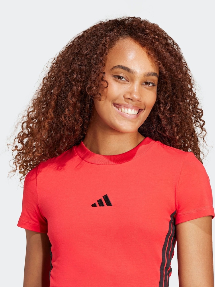 adidas Red Baby 3-Stripes T-Shirt - Image 9 of 11