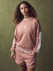 adidas Pink 3-Stripes French Terry Sweatshirt - Image 1 of 9