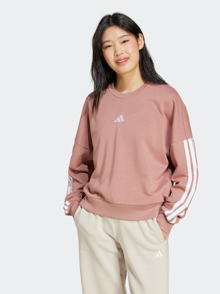 adidas Pink 3-Stripes French Terry Sweatshirt - Image 4 of 9