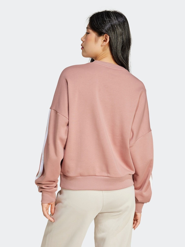adidas Pink 3-Stripes French Terry Sweatshirt - Image 5 of 9