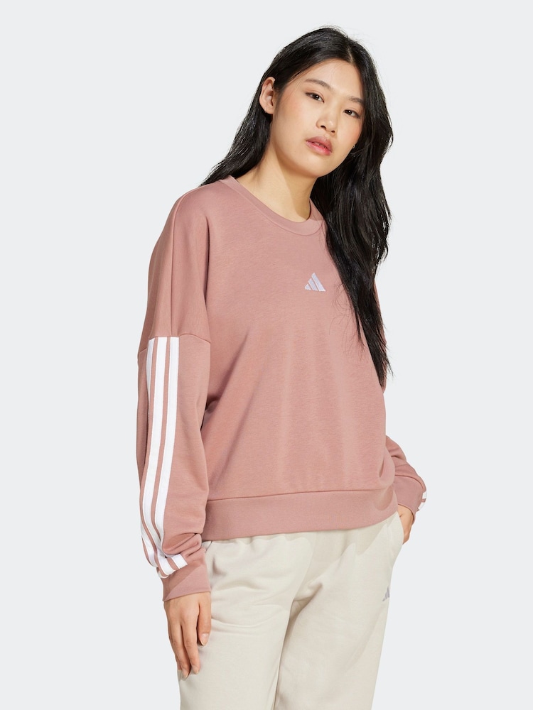 adidas Pink 3-Stripes French Terry Sweatshirt - Image 6 of 9