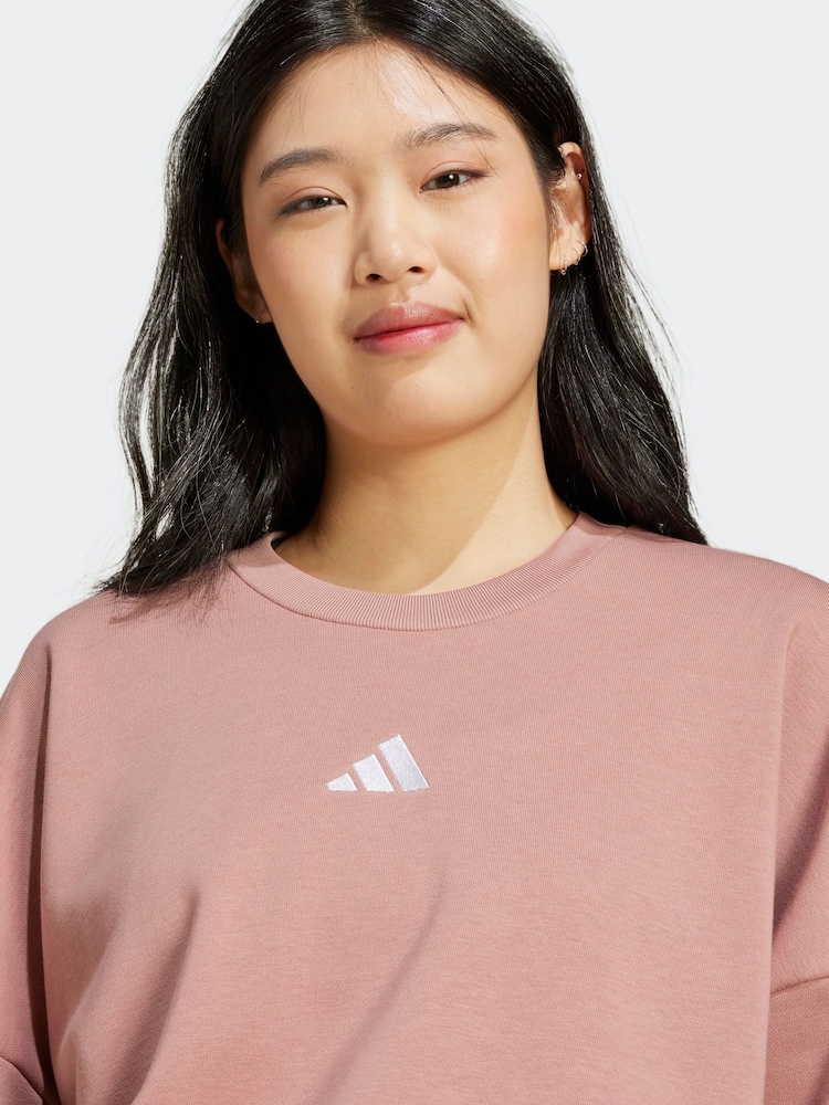 adidas Pink 3-Stripes French Terry Sweatshirt - Image 7 of 9