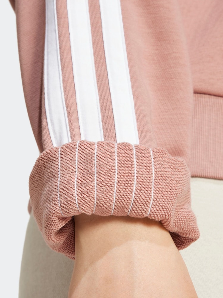 adidas Pink 3-Stripes French Terry Sweatshirt - Image 8 of 9