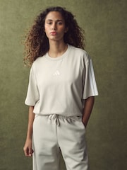adidas Grey Boyfriend 3-Stripes 100% Cotton T-Shirt - Image 1 of 10