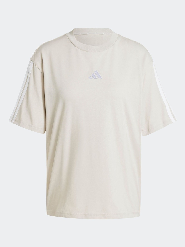 adidas Grey Boyfriend 3-Stripes 100% Cotton T-Shirt - Image 10 of 10