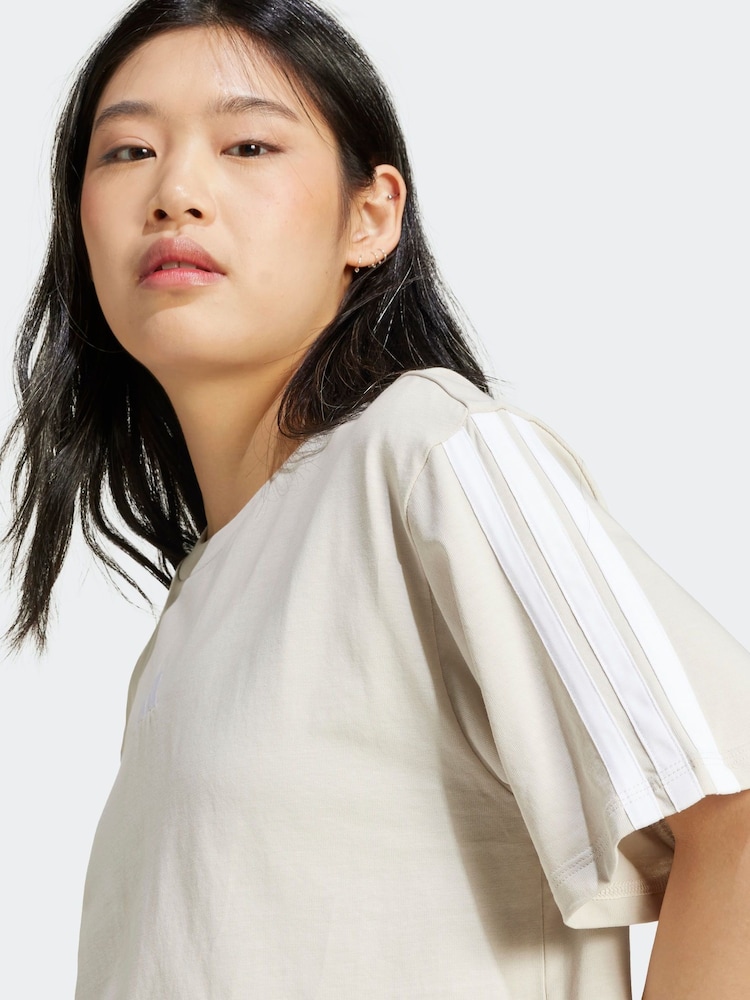 adidas Grey Boyfriend 3-Stripes 100% Cotton T-Shirt - Image 8 of 10