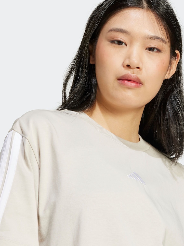 adidas Grey Boyfriend 3-Stripes 100% Cotton T-Shirt - Image 9 of 10