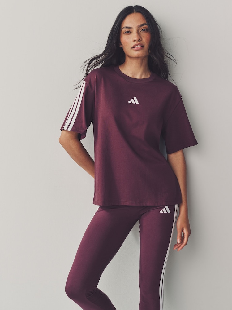 adidas Red Boyfriend 3-Stripes 100% Cotton T-Shirt - Image 1 of 6