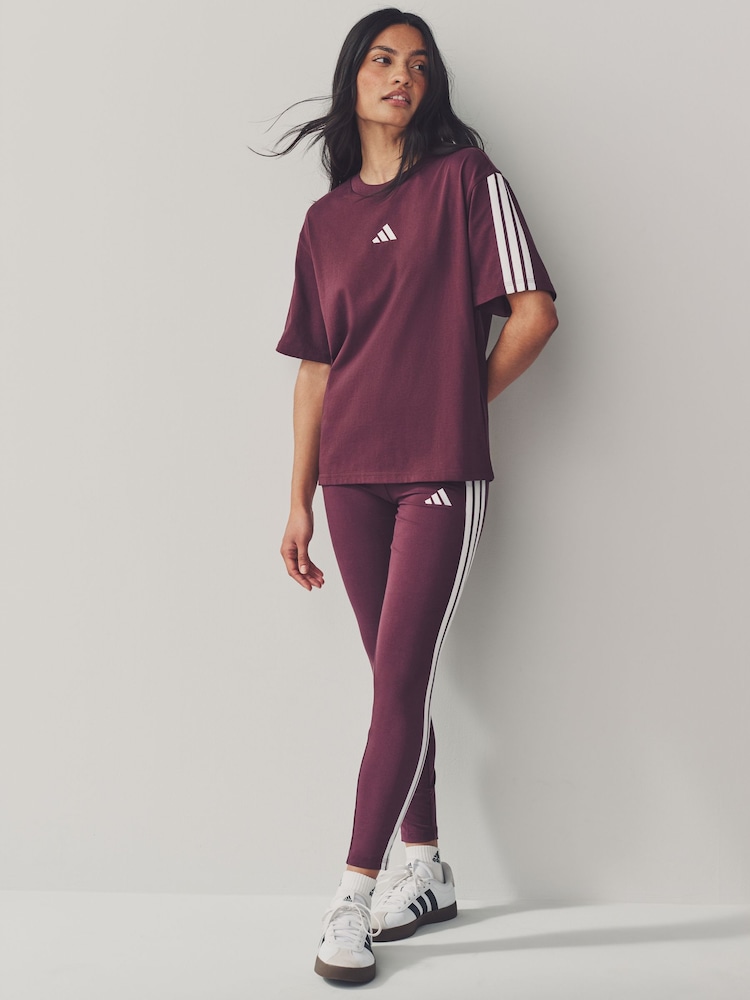 adidas Red Boyfriend 3-Stripes 100% Cotton T-Shirt - Image 2 of 6
