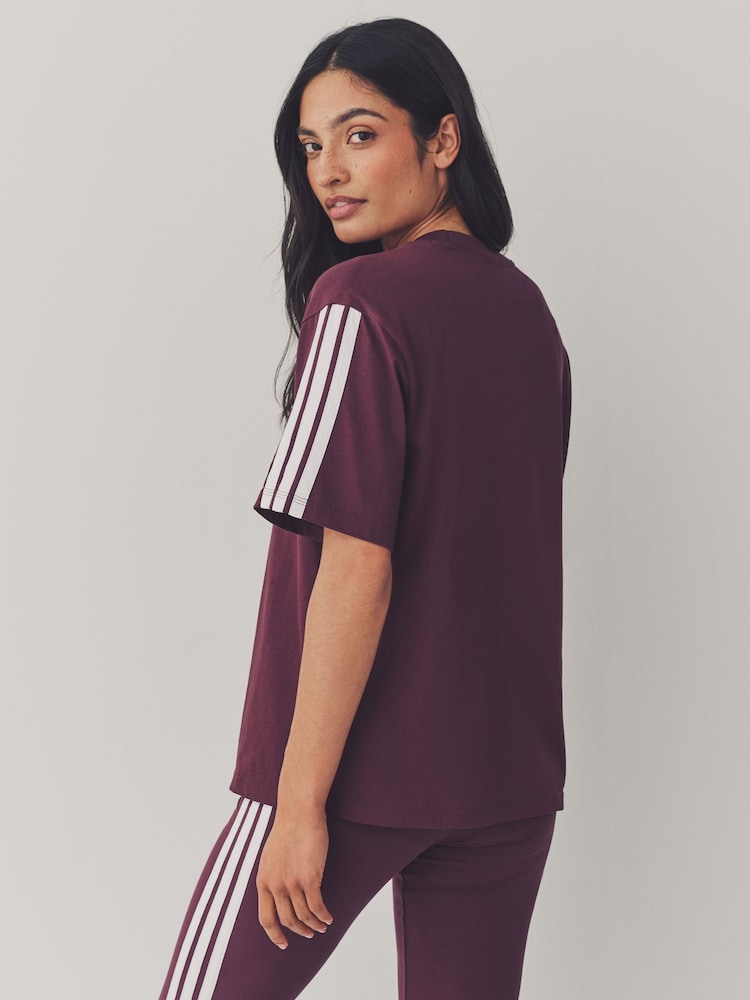 Rood - adidas Boyfriend 3-Stripes 100% Cotton T-Shirt - Image 3 of 6