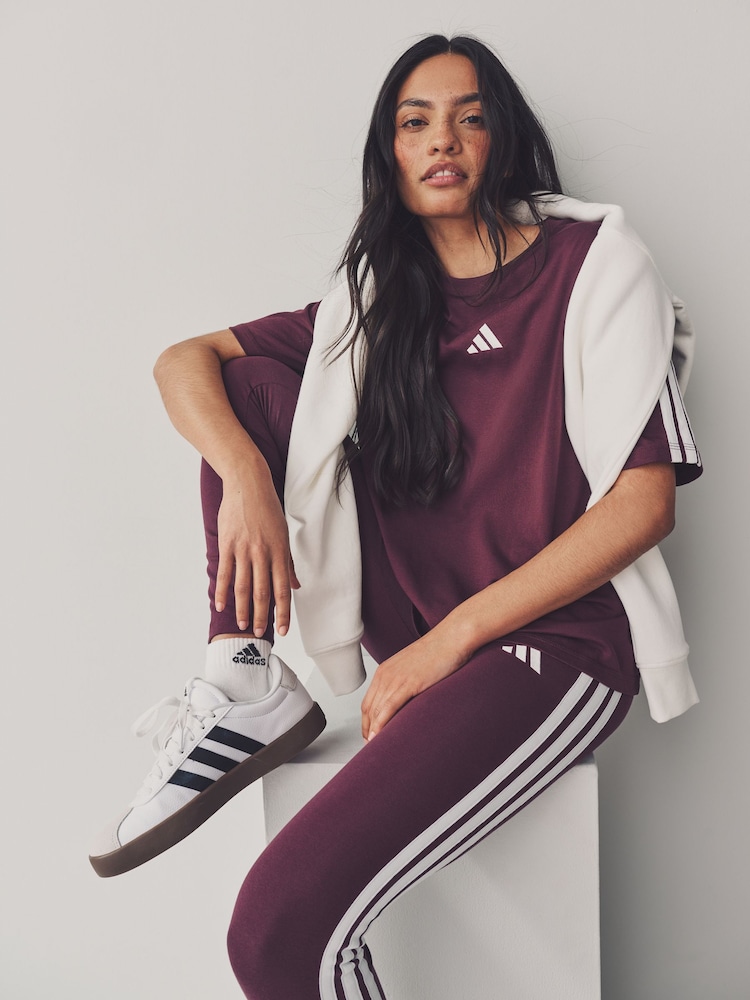 Rood - adidas Boyfriend 3-Stripes 100% Cotton T-Shirt - Image 4 of 6