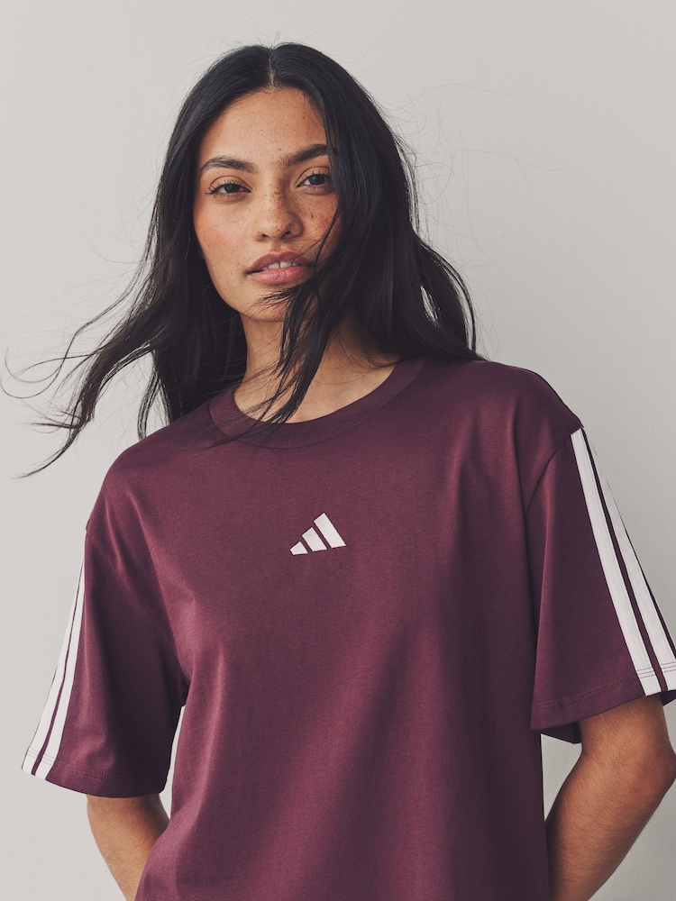 Rood - adidas Boyfriend 3-Stripes 100% Cotton T-Shirt - Image 5 of 6