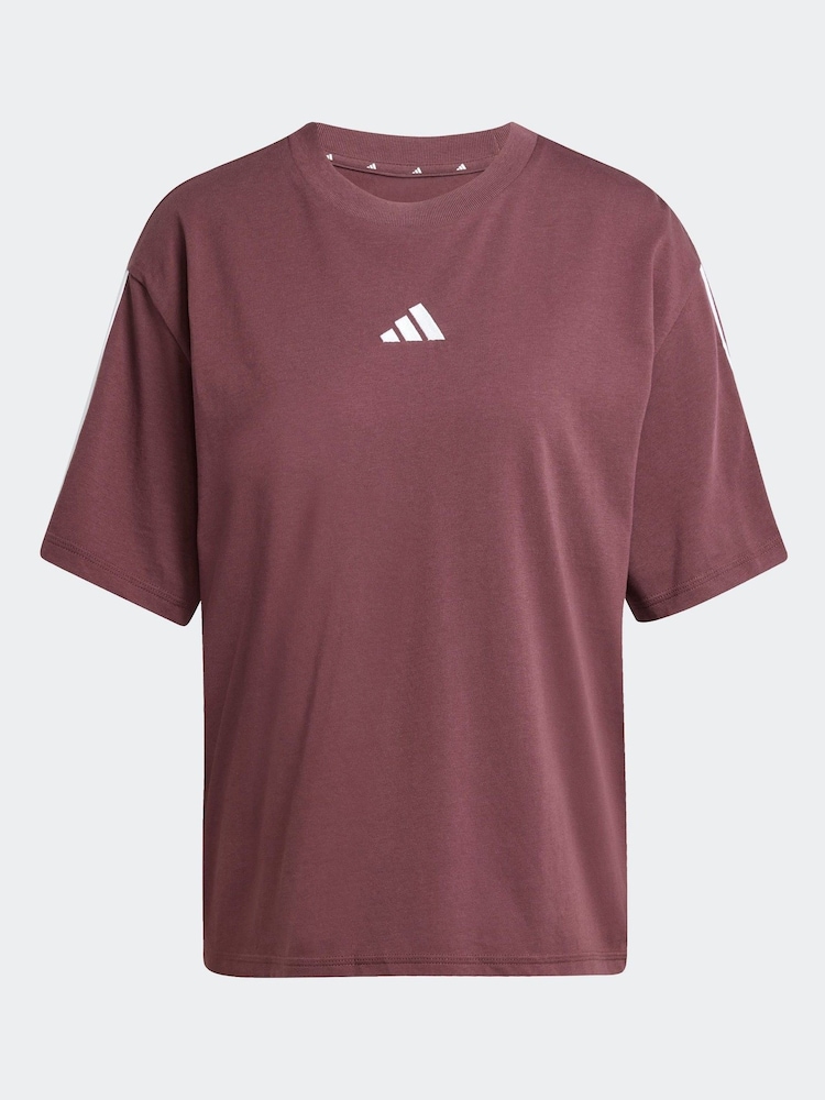 adidas Red Boyfriend 3-Stripes 100% Cotton T-Shirt - Image 6 of 6