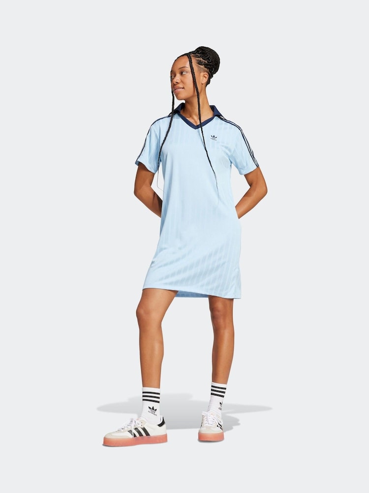 adidas Originals Blue V-Neck Short Sleeve Dress - Image 1 of 6