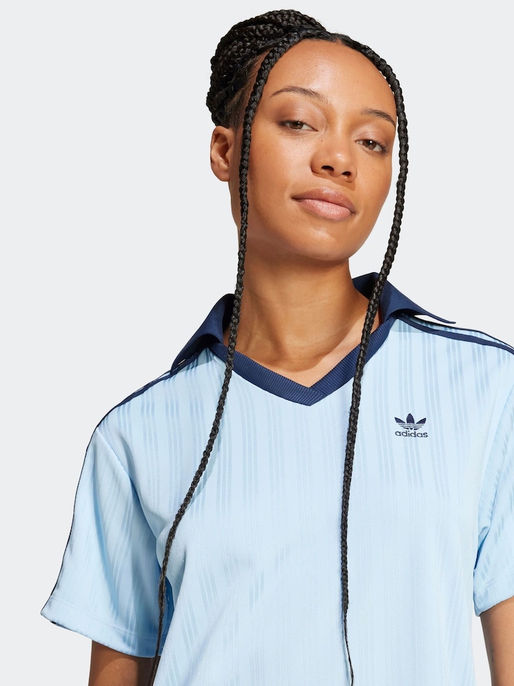 adidas Originals Blue V-Neck Short Sleeve Dress - Image 5 of 6