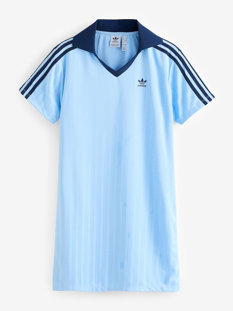 adidas Originals Blue V-Neck Short Sleeve Dress - Image 6 of 6