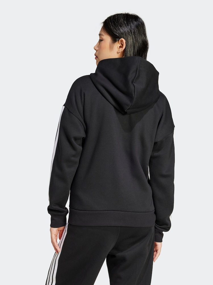 adidas Black Essentials 3-Stripes Full Zip Fleece Hoodie - Image 2 of 6