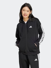 adidas Black Essentials 3-Stripes Full Zip Fleece Hoodie - Image 3 of 6