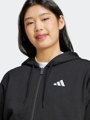 adidas Black Essentials 3-Stripes Full Zip Fleece Hoodie - Image 4 of 6