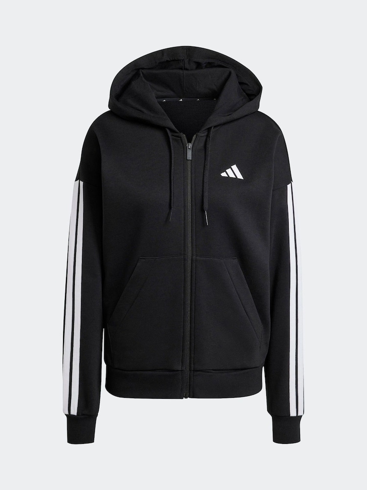 adidas Black Essentials 3-Stripes Full Zip Fleece Hoodie - Image 6 of 6