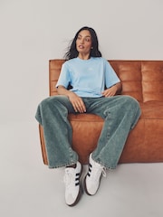 adidas Blue Boyfriend 3-Stripes 100% Cotton T-Shirt - Image 3 of 7