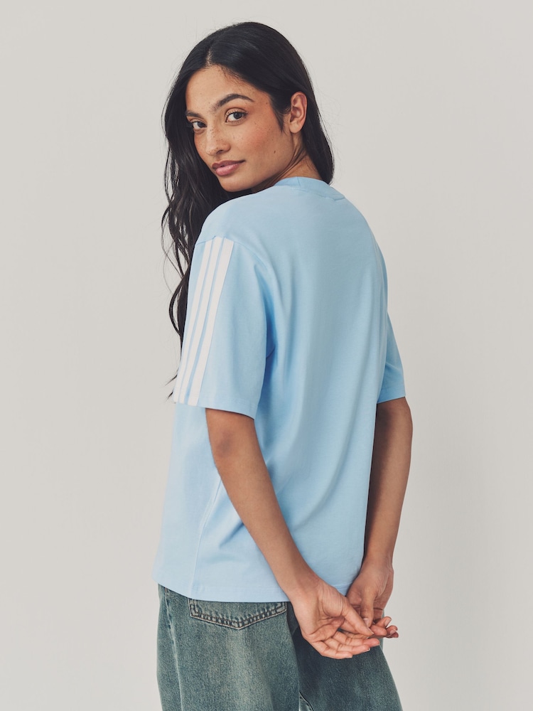 Blauw - adidas Boyfriend 3-Stripes 100% Cotton T-Shirt - Image 4 of 7