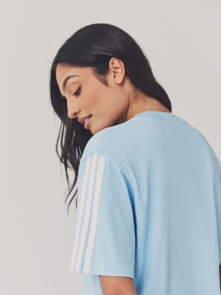 Blauw - adidas Boyfriend 3-Stripes 100% Cotton T-Shirt - Image 5 of 7