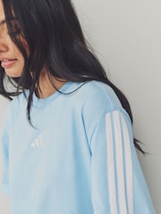 adidas Blue Boyfriend 3-Stripes 100% Cotton T-Shirt - Image 6 of 7