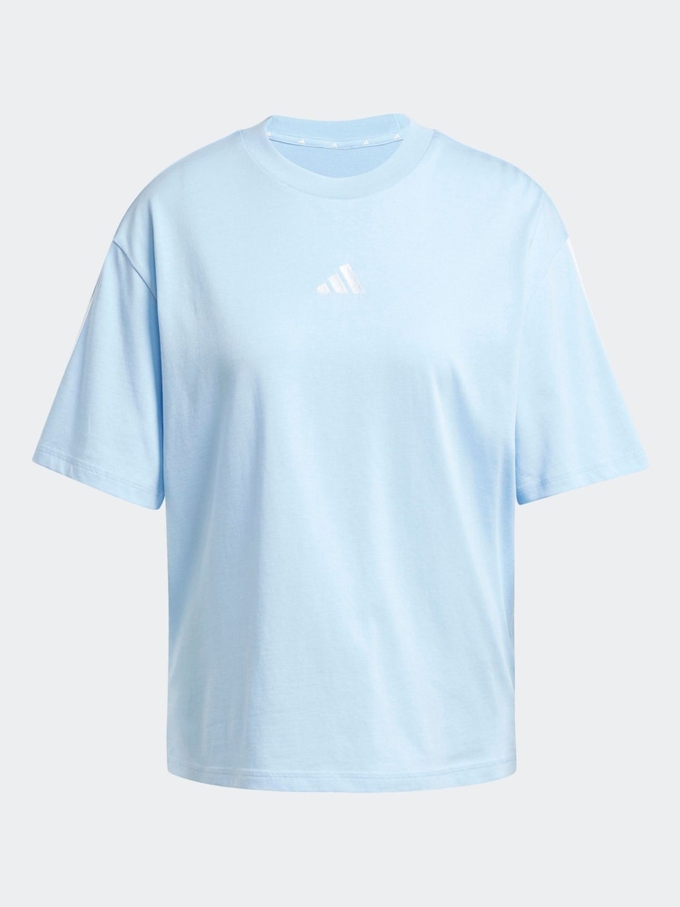 adidas Blue Boyfriend 3-Stripes 100% Cotton T-Shirt - Image 7 of 7
