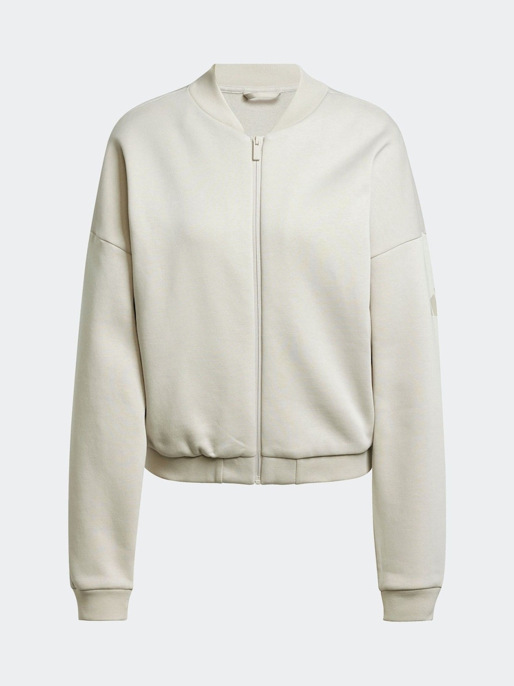 adidas Grey Small Logo Fleece Bomber Jacket - Image 12 of 12