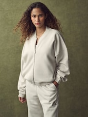 adidas Grey Small Logo Fleece Bomber Jacket - Image 2 of 12