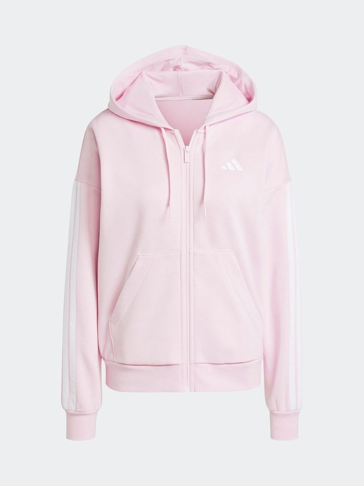 adidas Pink Essentials 3-Stripes Full Zip Fleece Hoodie - Image 10 of 10