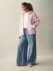 adidas Pink Essentials 3-Stripes Full Zip Fleece Hoodie - Image 2 of 10