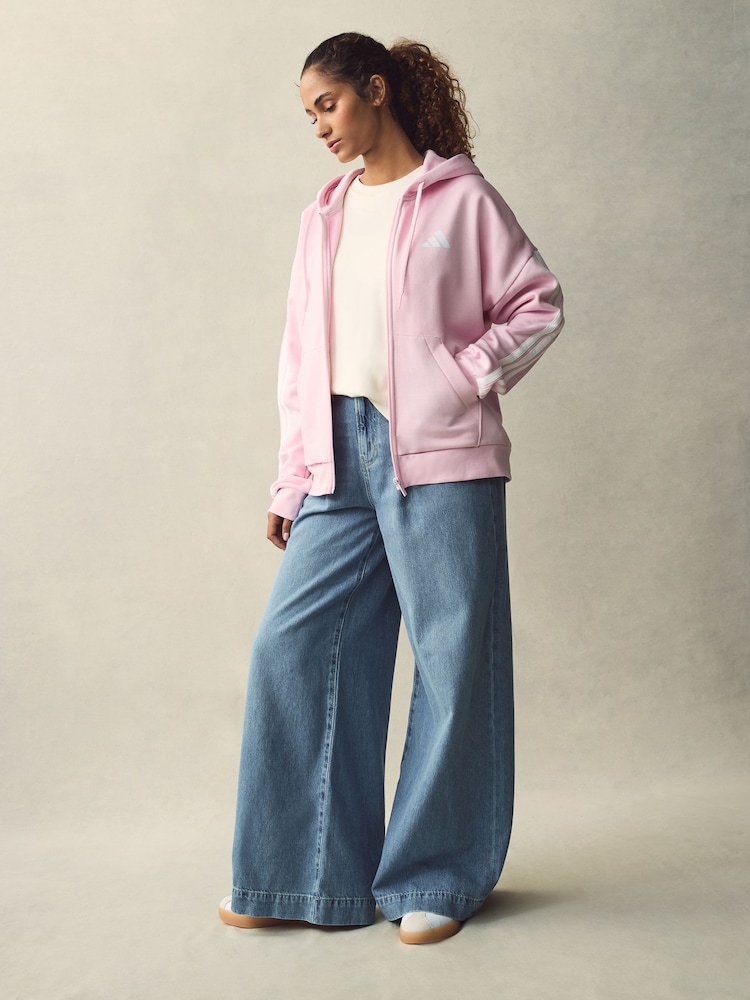adidas Pink Essentials 3-Stripes Full Zip Fleece Hoodie - Image 2 of 10