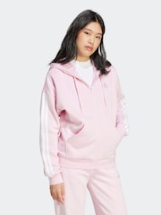 adidas Pink Essentials 3-Stripes Full Zip Fleece Hoodie - Image 7 of 10