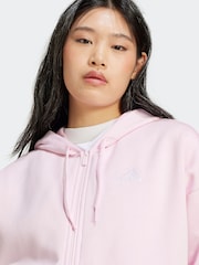 adidas Pink Essentials 3-Stripes Full Zip Fleece Hoodie - Image 8 of 10
