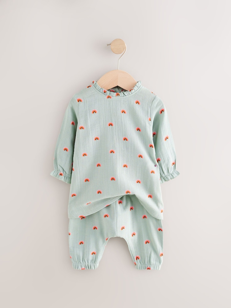 Mint Green 100% Cotton Top & Leggings Set 2 Piece - Image 2 of 7