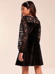 Lipsy Black Lace Sleeve Velvet Dress (5-16yrs) - Image 4 of 4
