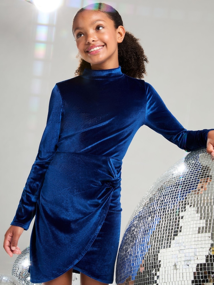 Lipsy Blue Velvet Party Dress (5-16yrs) - Image 1 of 4