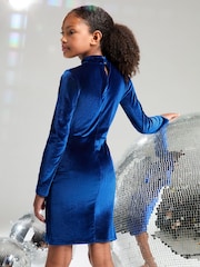Lipsy Blue Velvet Party Dress (5-16yrs) - Image 4 of 4