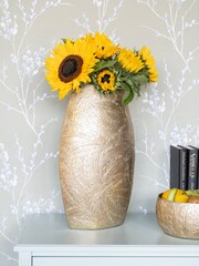 Laura Ashley Matt Champagne Small Winspear Leaf Embossed Oval Barrel Vase - Image 2 of 6