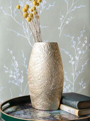 Laura Ashley Matt Champagne Small Winspear Leaf Embossed Oval Barrel Vase - Image 3 of 6