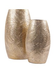 Laura Ashley Matt Champagne Small Winspear Leaf Embossed Oval Barrel Vase - Image 4 of 6