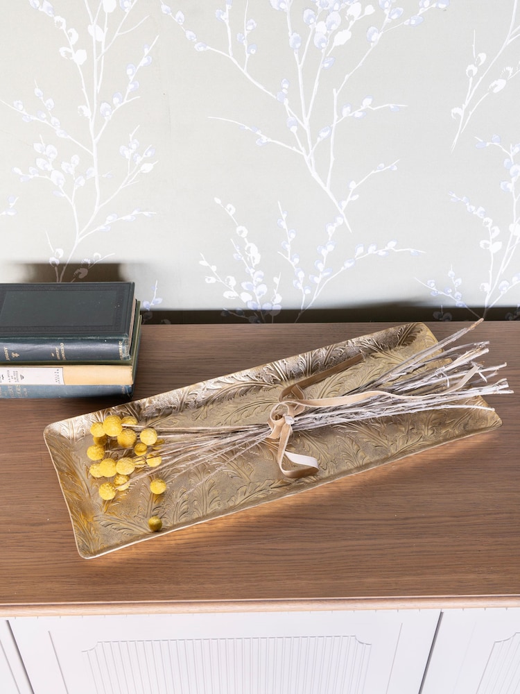 Laura Ashley Matt Champagne Winspear Leaf Embossed Rectangular Platter - Image 1 of 5 Laura Ashley Matt Champagne Winspear Leaf Embossed Rectangular Platter - Image 1 of 5