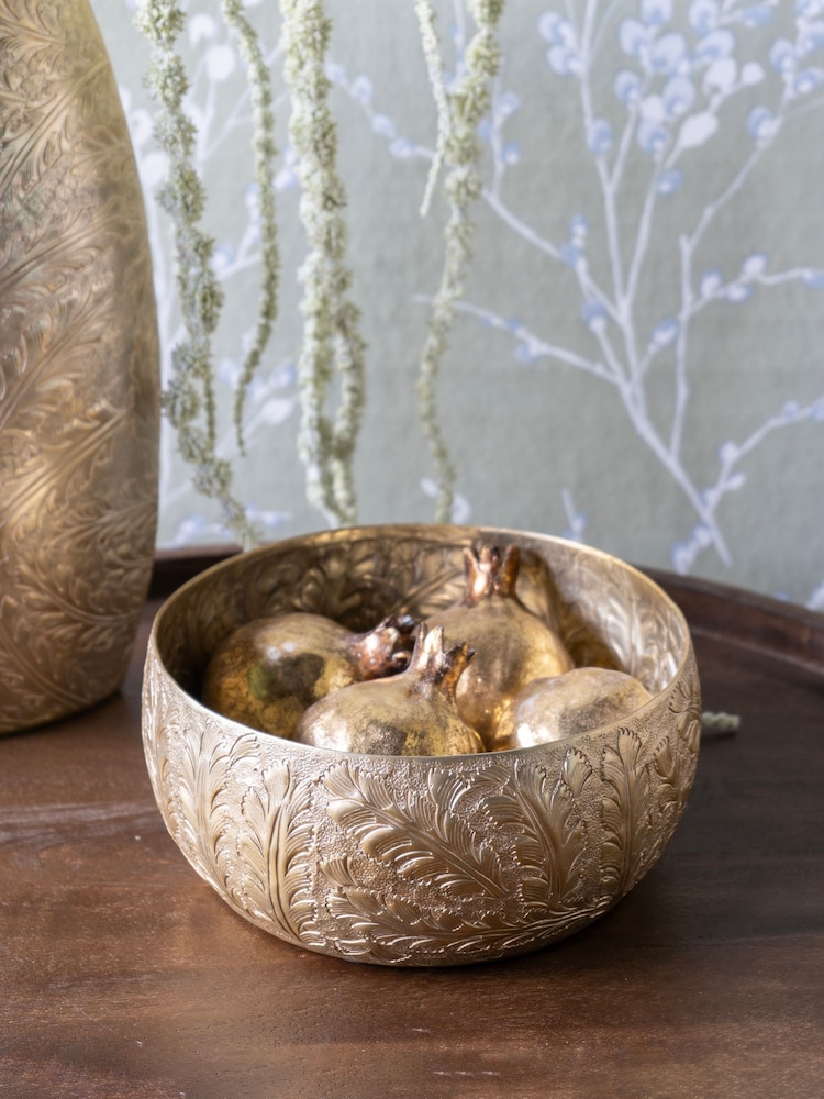 Laura Ashley Matt Champagne Small Winspear Leaf Embossed Round Bowl - Image 1 of 6