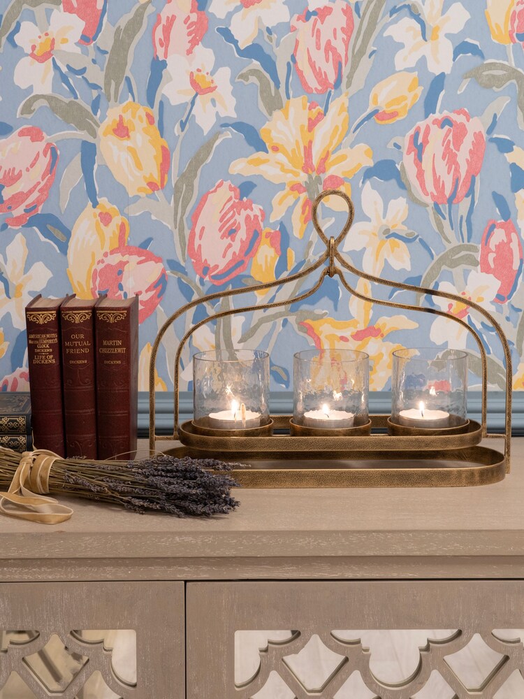 Laura Ashley Aged Gold Loop Three Votive Tea Light Candle Holders - Image 1 of 5 Laura Ashley Aged Gold Loop Three Votive Tea Light Candle Holders - Image 1 of 5