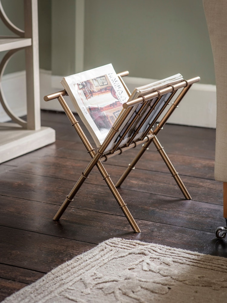 Laura Ashley Antique Brass Bamboo Viscose Finish Magazine Rack - Image 1 of 6
