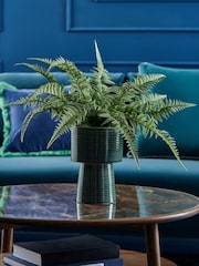 Green Artifical Fern in Ripple Glazed Vase - Image 1 of 3