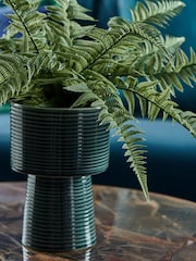 Green Artifical Fern in Ripple Glazed Vase - Image 2 of 3