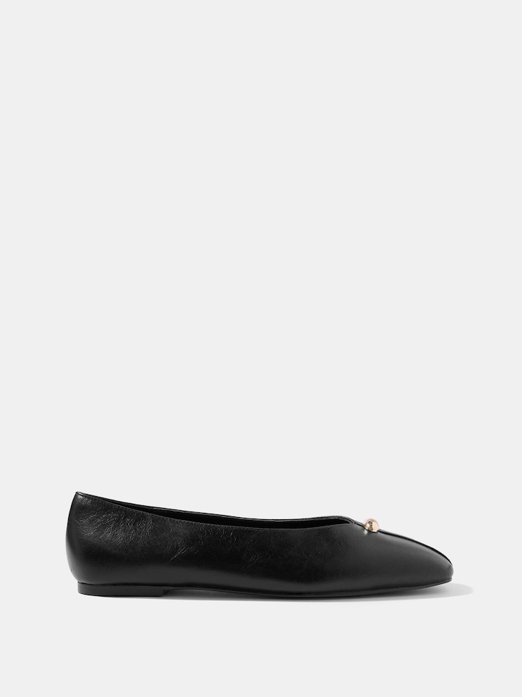 Mint Velvet Black Ruby Leather Ballet Flat Pumps - Image 1 of 4 Mint Velvet Black Ruby Leather Ballet Flat Pumps - Image 1 of 4